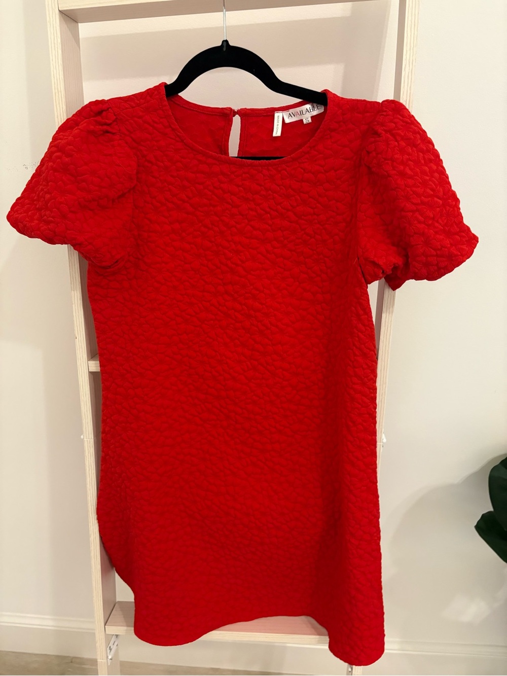 Red Quilted Puff-Sleeve Dress